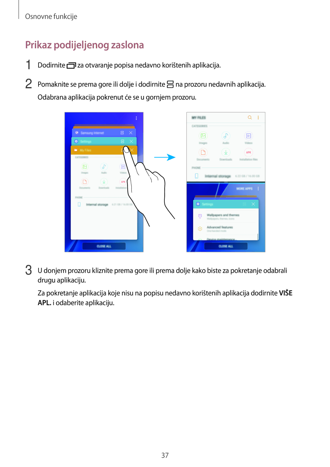 Samsung SM-A310FZKASEE manual Prikaz podijeljenog zaslona 