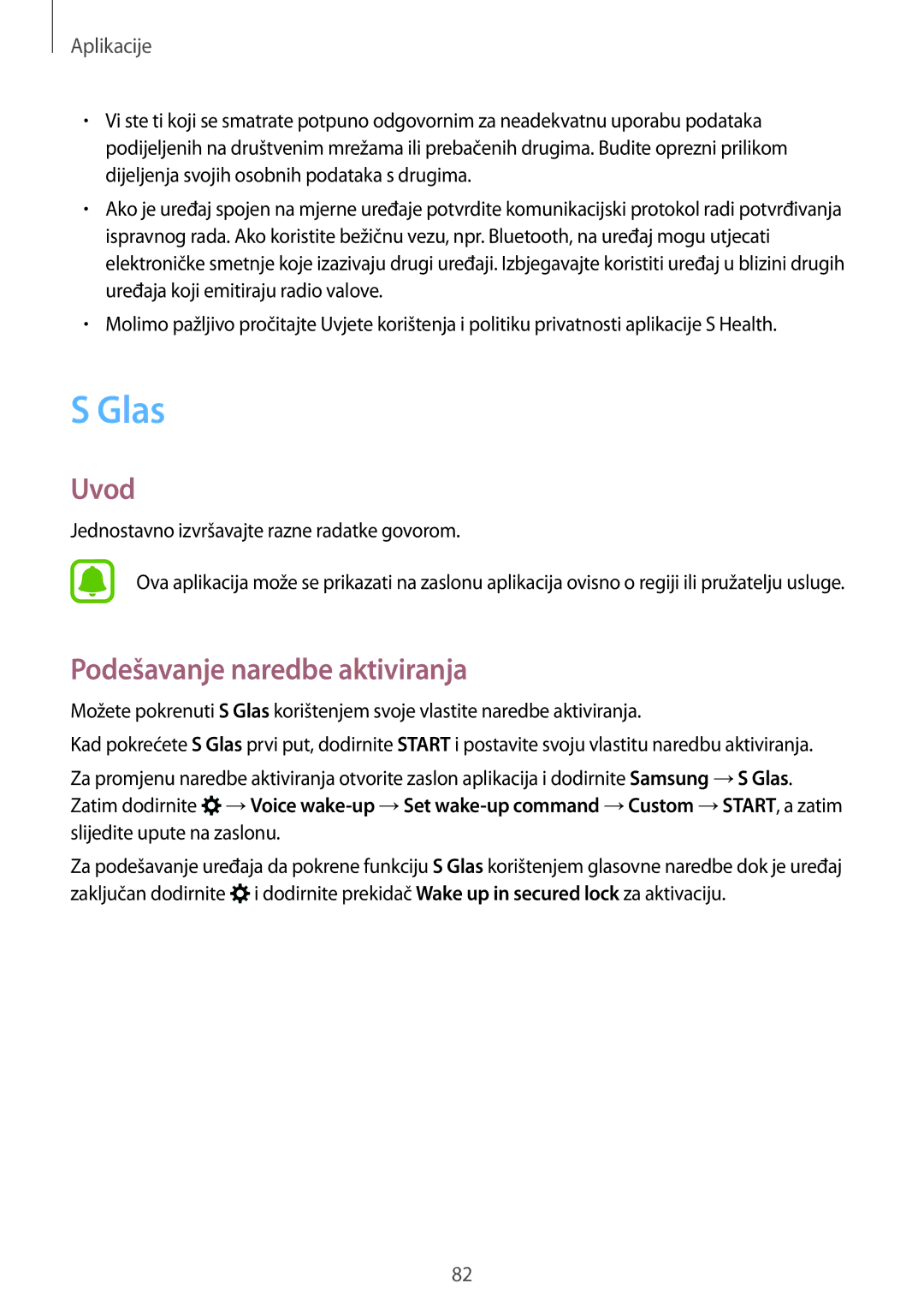 Samsung SM-A310FZKASEE manual Glas, Podešavanje naredbe aktiviranja 