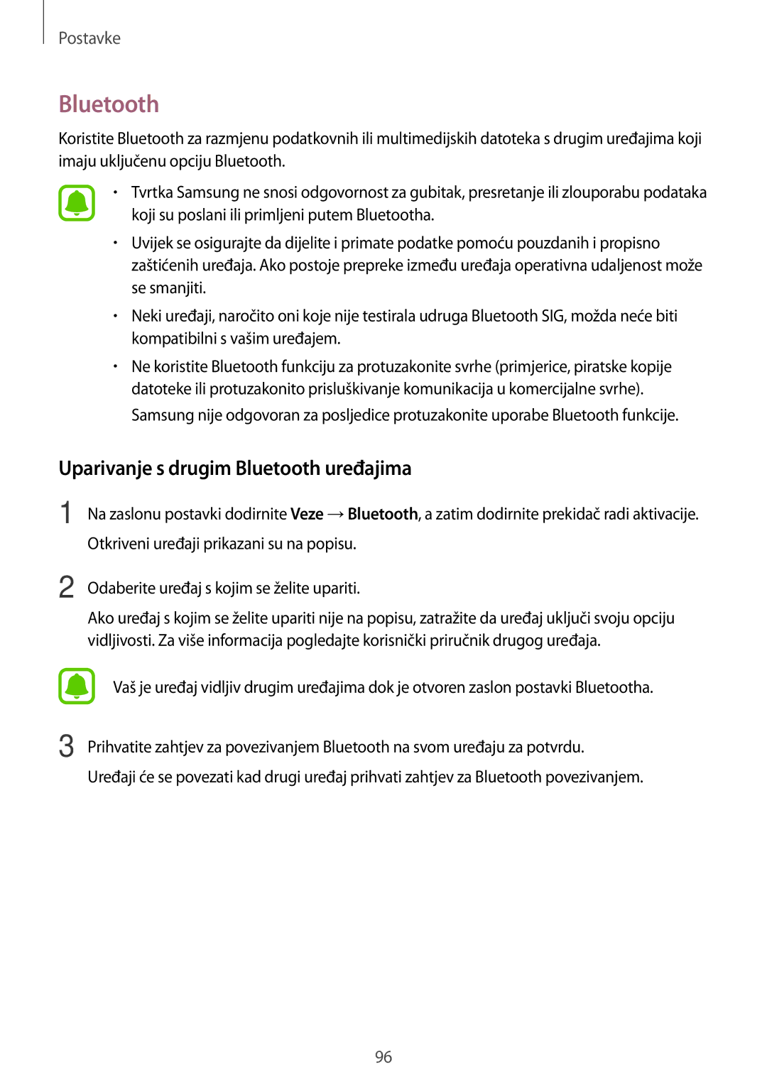 Samsung SM-A310FZKASEE manual Uparivanje s drugim Bluetooth uređajima 