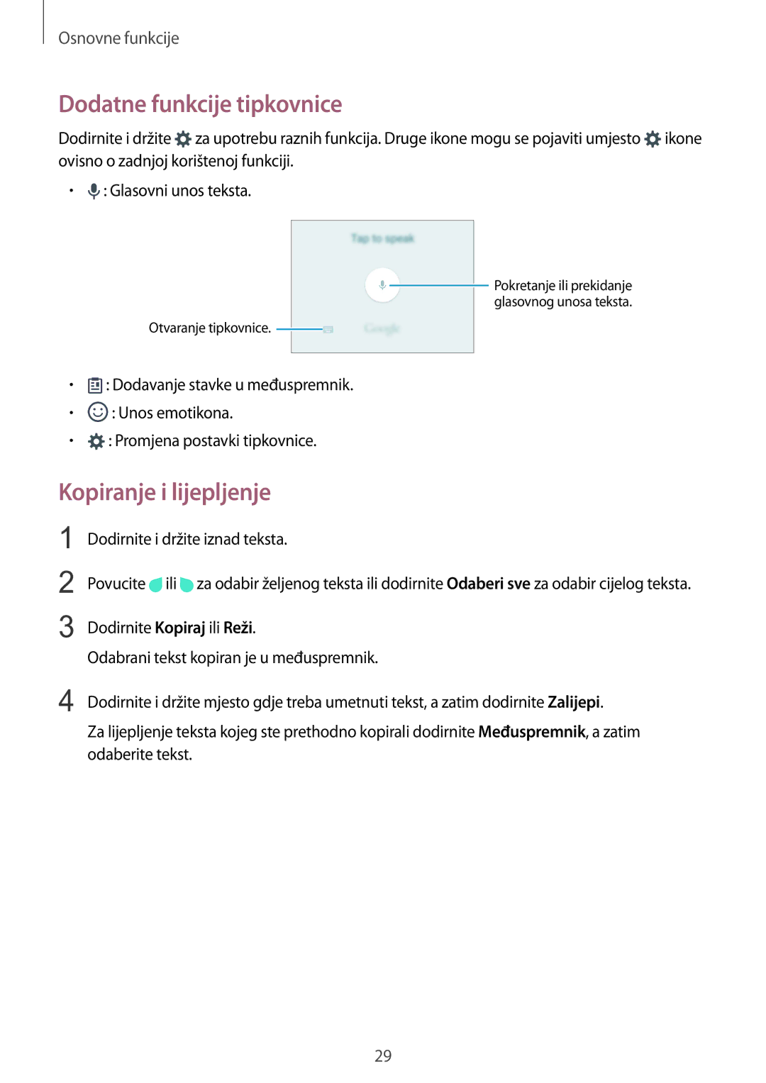 Samsung SM-A310FZKASEE manual Dodatne funkcije tipkovnice, Kopiranje i lijepljenje 