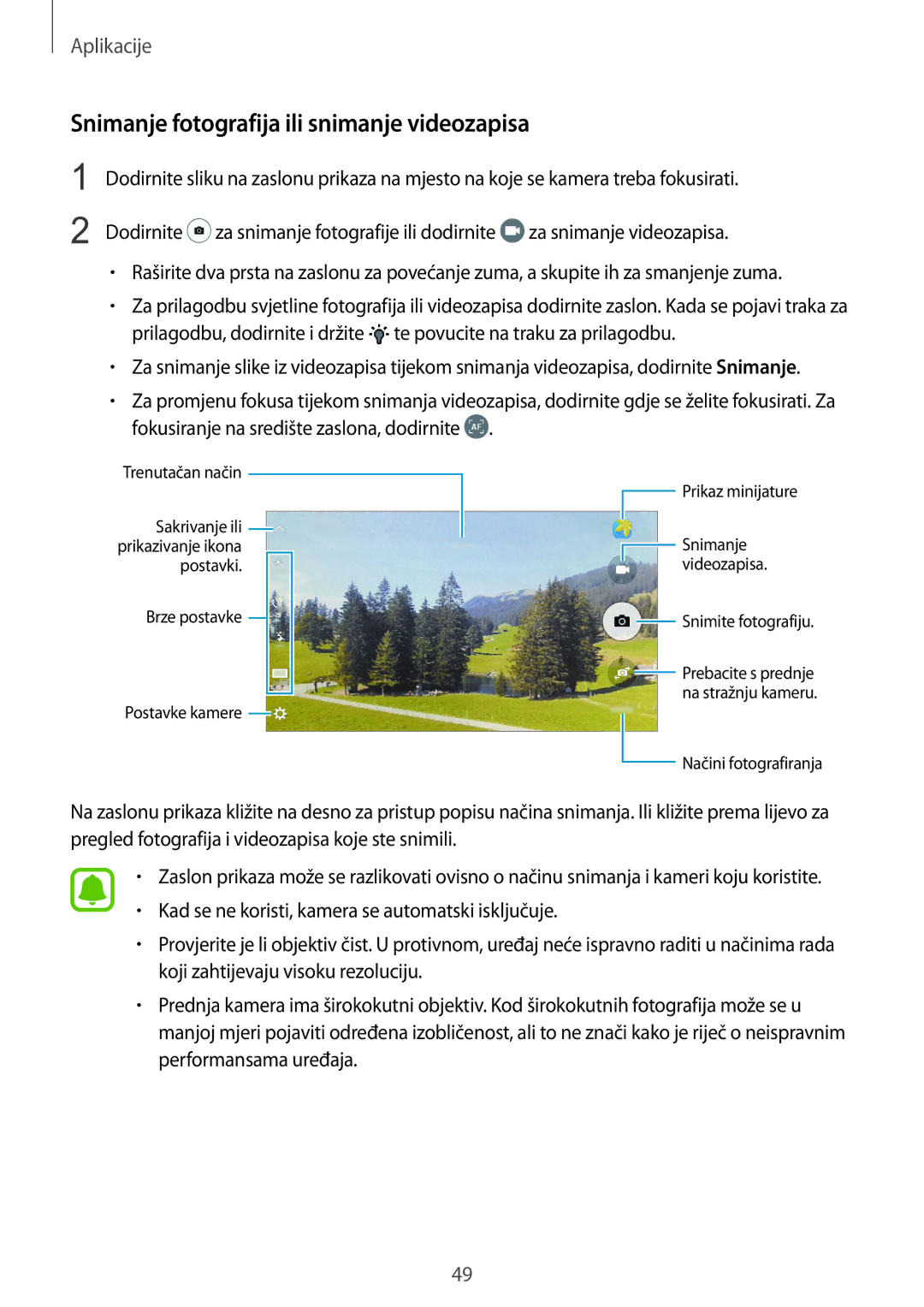 Samsung SM-A310FZKASEE manual Snimanje fotografija ili snimanje videozapisa 
