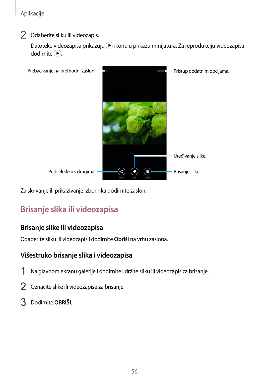 Samsung SM-A310FZKASEE manual Brisanje slika ili videozapisa, Brisanje slike ili videozapisa 