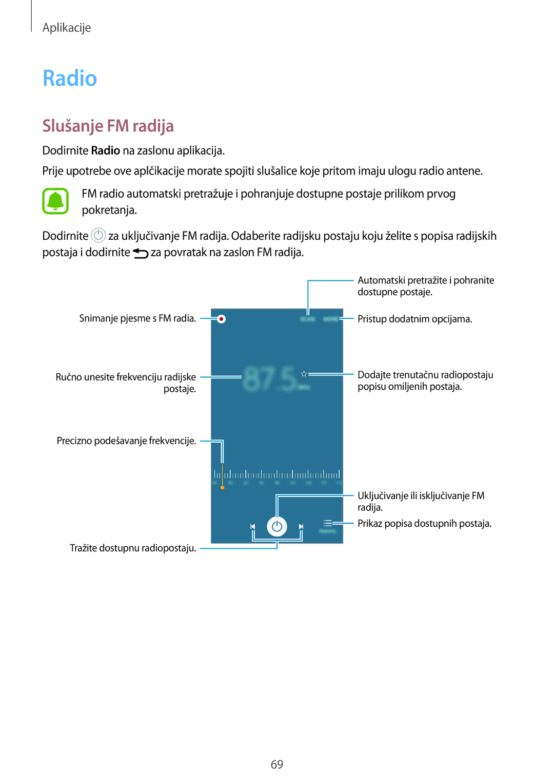 Samsung SM-A310FZKASEE manual Radio, Slušanje FM radija 