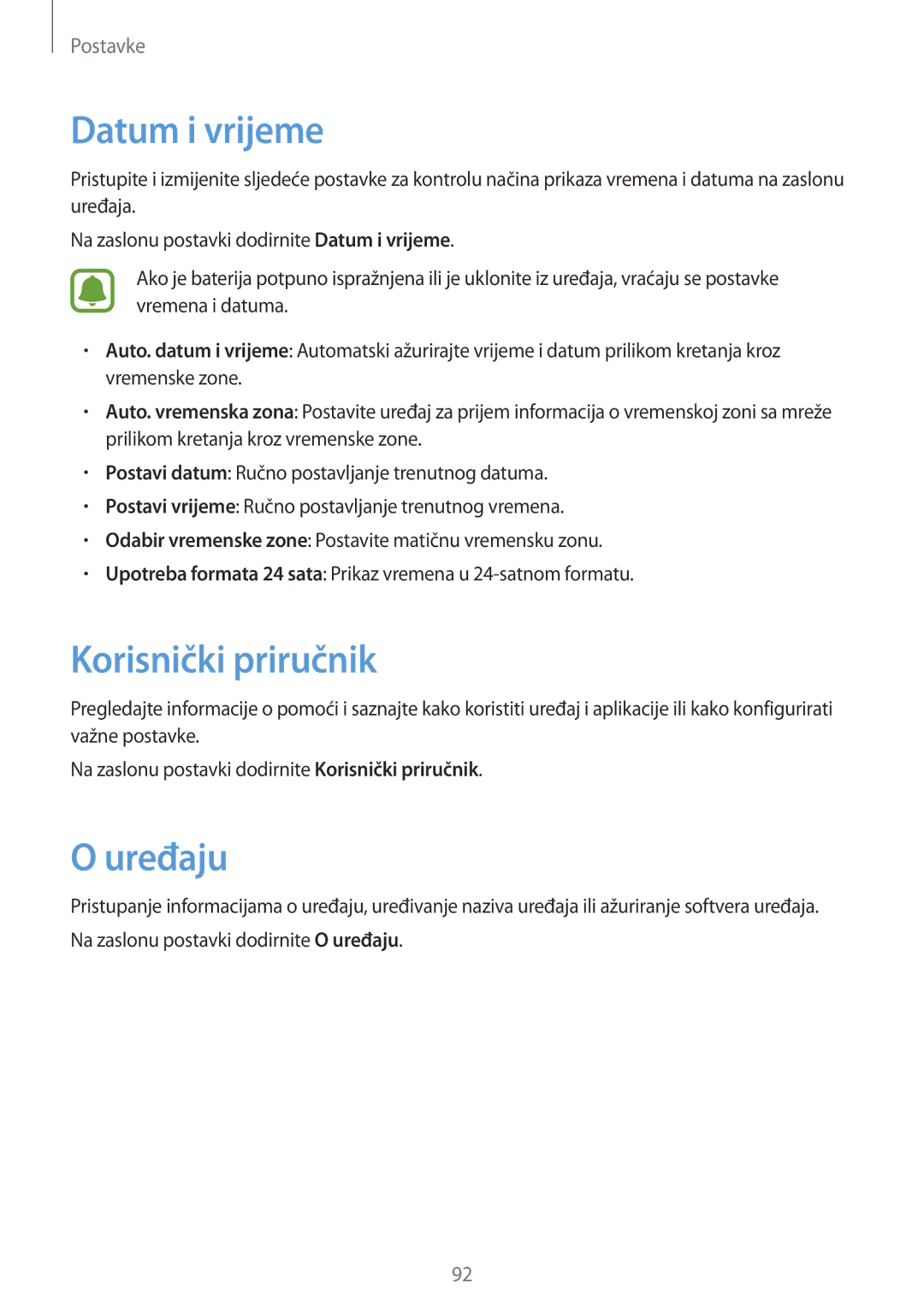 Samsung SM-A310FZKASEE manual Datum i vrijeme, Korisnički priručnik, Uređaju 