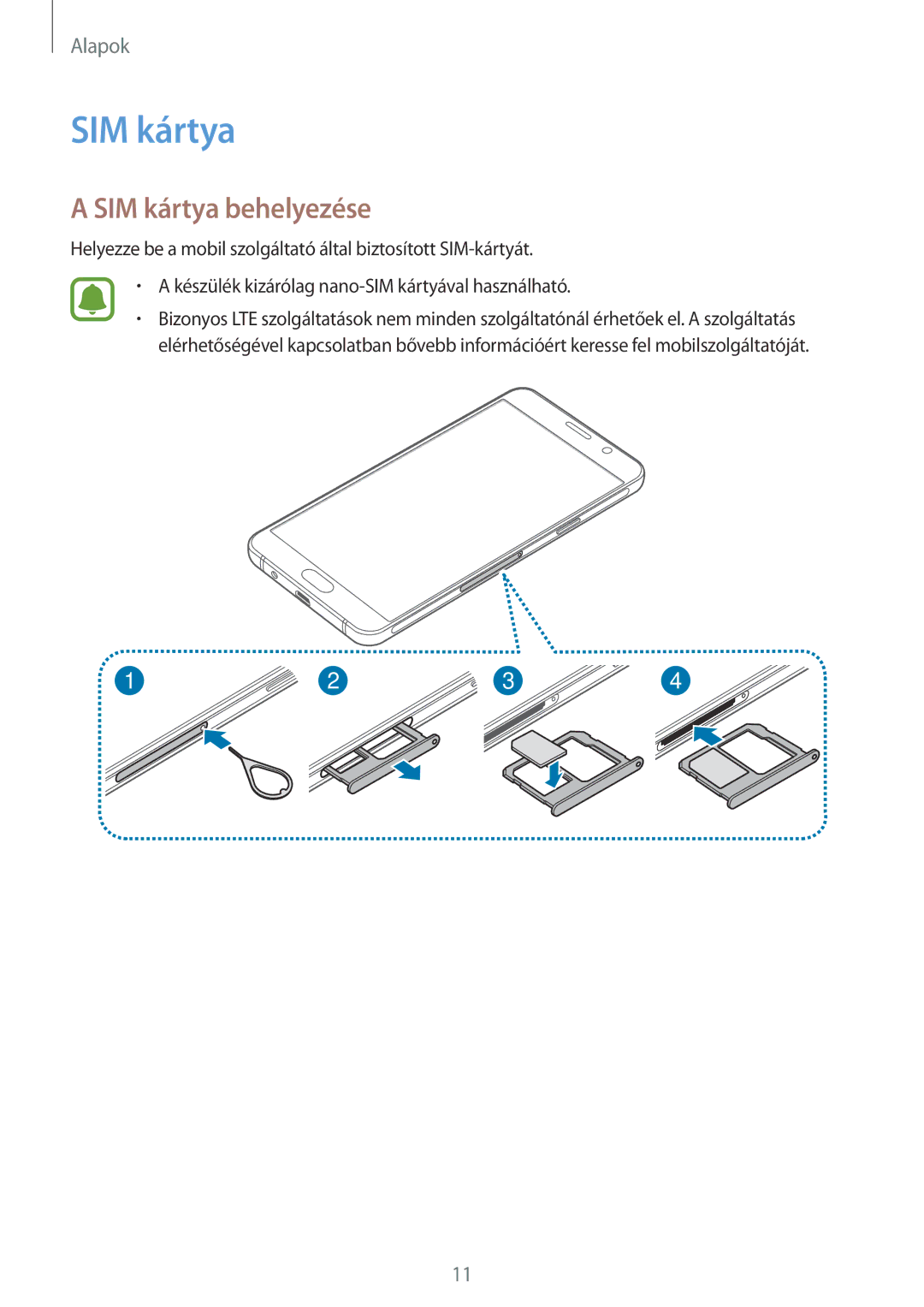 Samsung SM-A310FZDAXEH, SM-A310FZKAXEH, SM-A310FZWAXEH manual SIM kártya behelyezése 