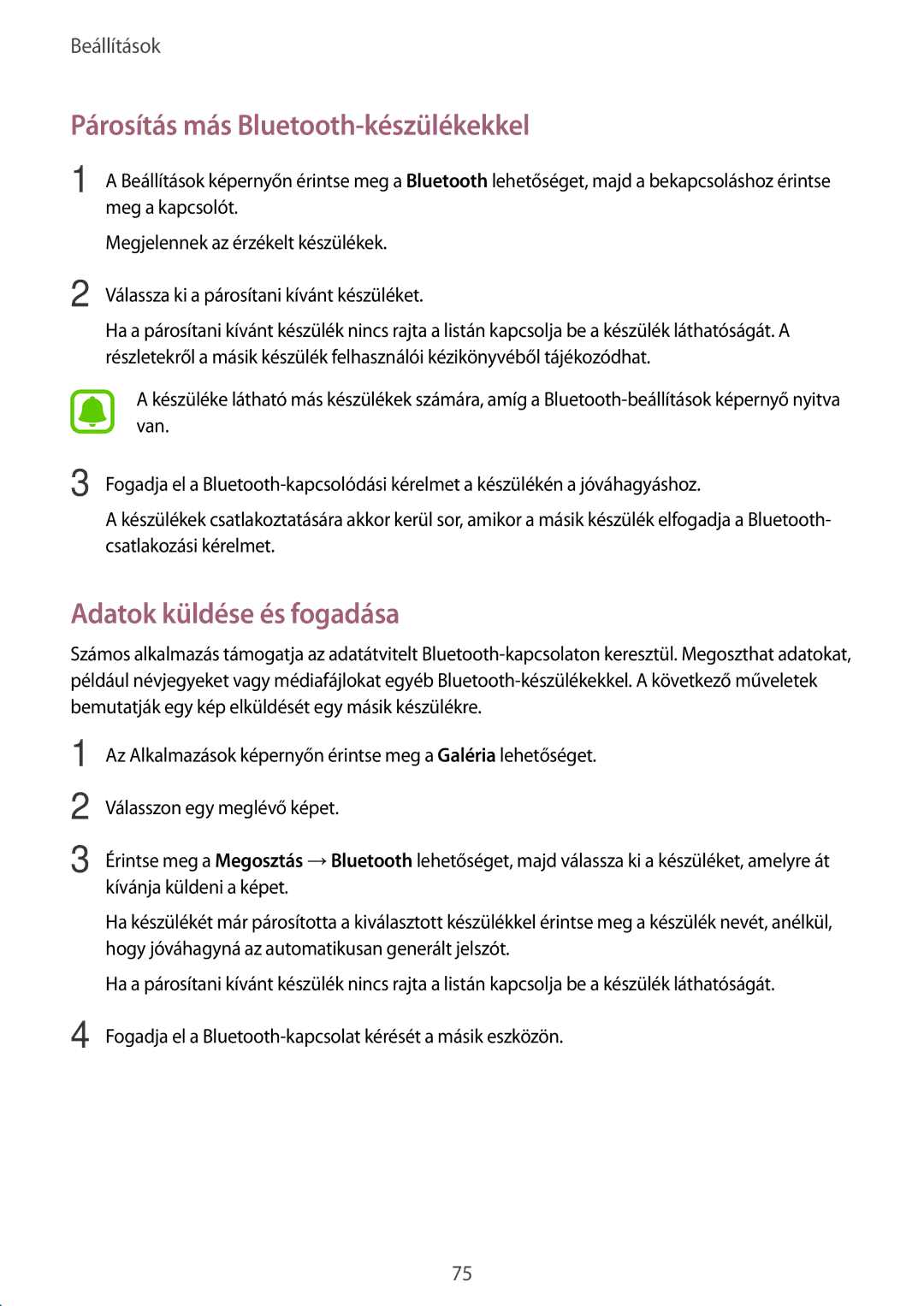 Samsung SM-A310FZKAXEH, SM-A310FZWAXEH, SM-A310FZDAXEH Párosítás más Bluetooth-készülékekkel, Adatok küldése és fogadása 