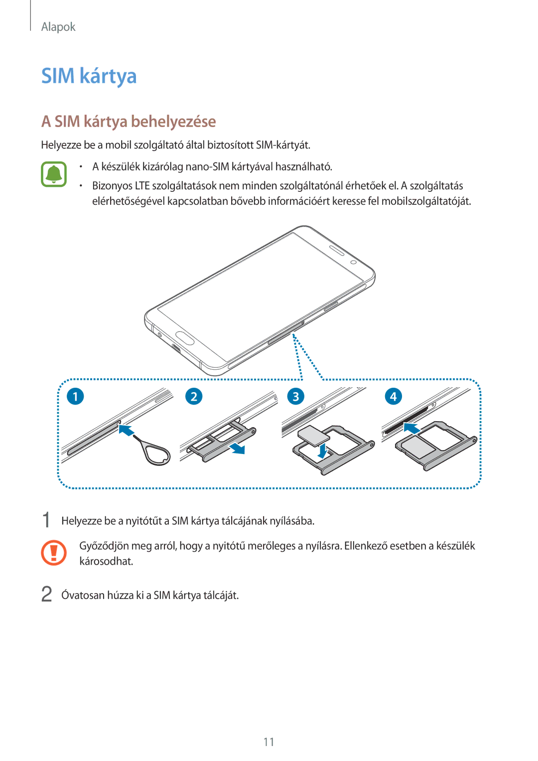 Samsung SM-A310FZDAXEH, SM-A310FZKAXEH, SM-A310FZWAXEH manual SIM kártya behelyezése 