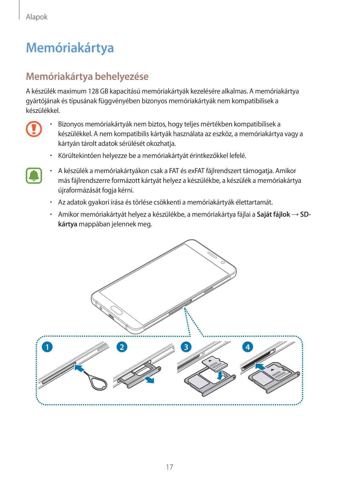 Samsung SM-A310FZDAXEH, SM-A310FZKAXEH, SM-A310FZWAXEH manual Memóriakártya behelyezése 