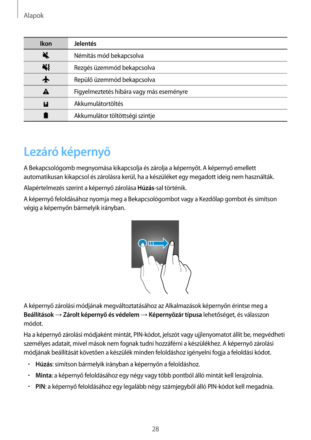 Samsung SM-A310FZWAXEH, SM-A310FZKAXEH, SM-A310FZDAXEH manual Lezáró képernyő 