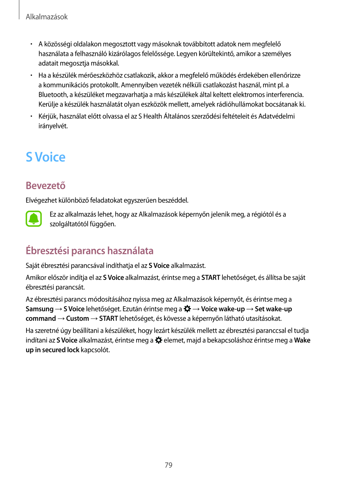 Samsung SM-A310FZWAXEH, SM-A310FZKAXEH, SM-A310FZDAXEH manual Voice, Ébresztési parancs használata 