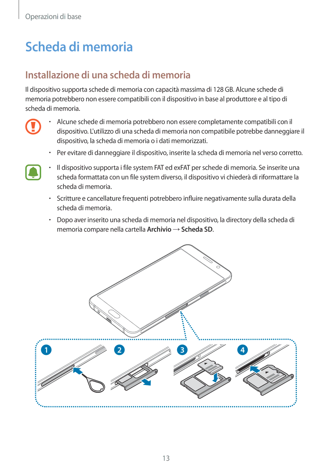 Samsung SM-A310FZKAITV, SM-A310FZWAITV, SM-A310FZDAITV manual Scheda di memoria, Installazione di una scheda di memoria 