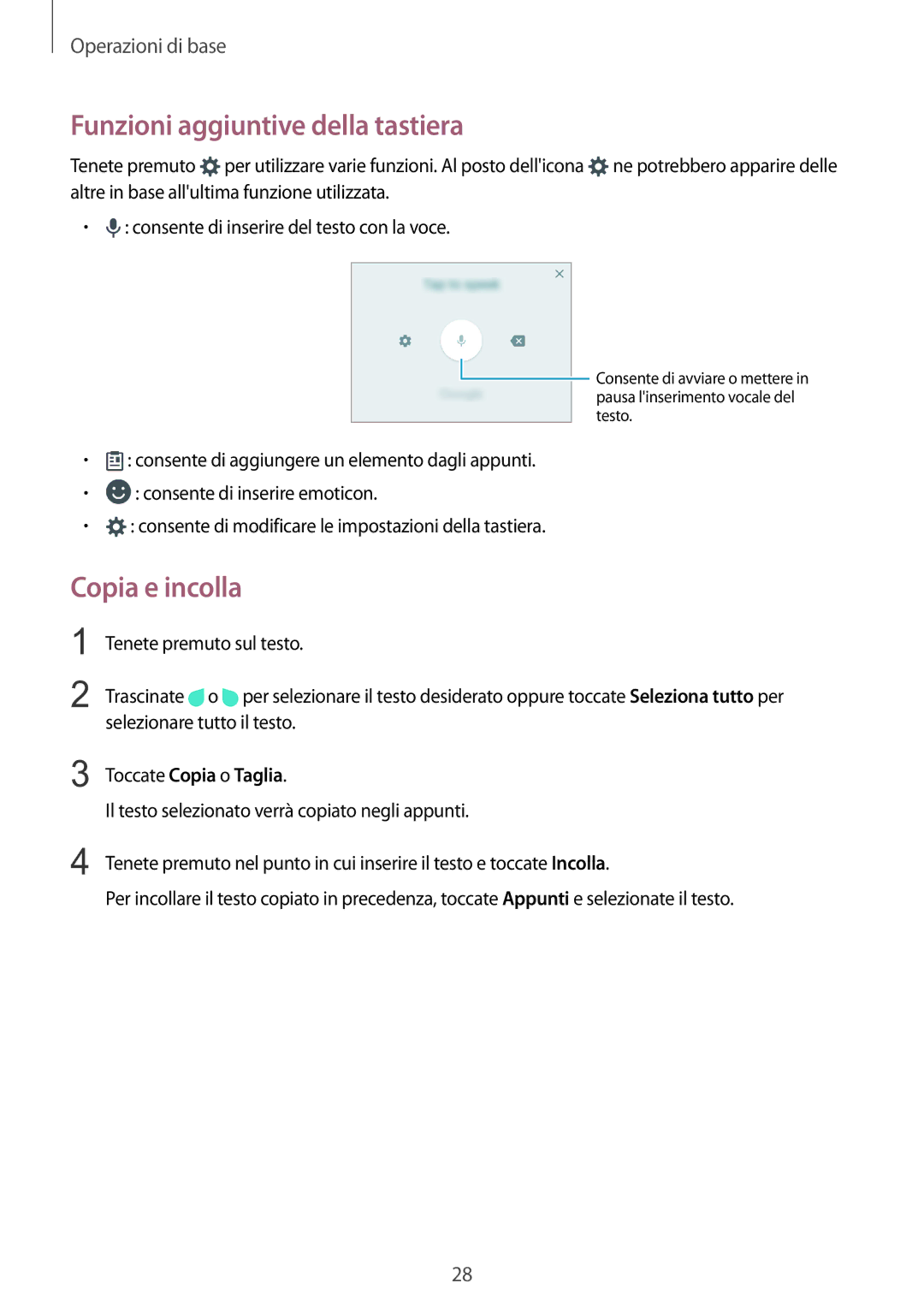 Samsung SM-A310FZKAITV, SM-A310FZWAITV manual Funzioni aggiuntive della tastiera, Copia e incolla, Toccate Copia o Taglia 