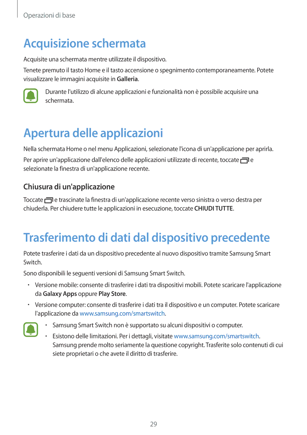 Samsung SM-A310FZDAITV, SM-A310FZWAITV Acquisizione schermata, Apertura delle applicazioni, Chiusura di unapplicazione 