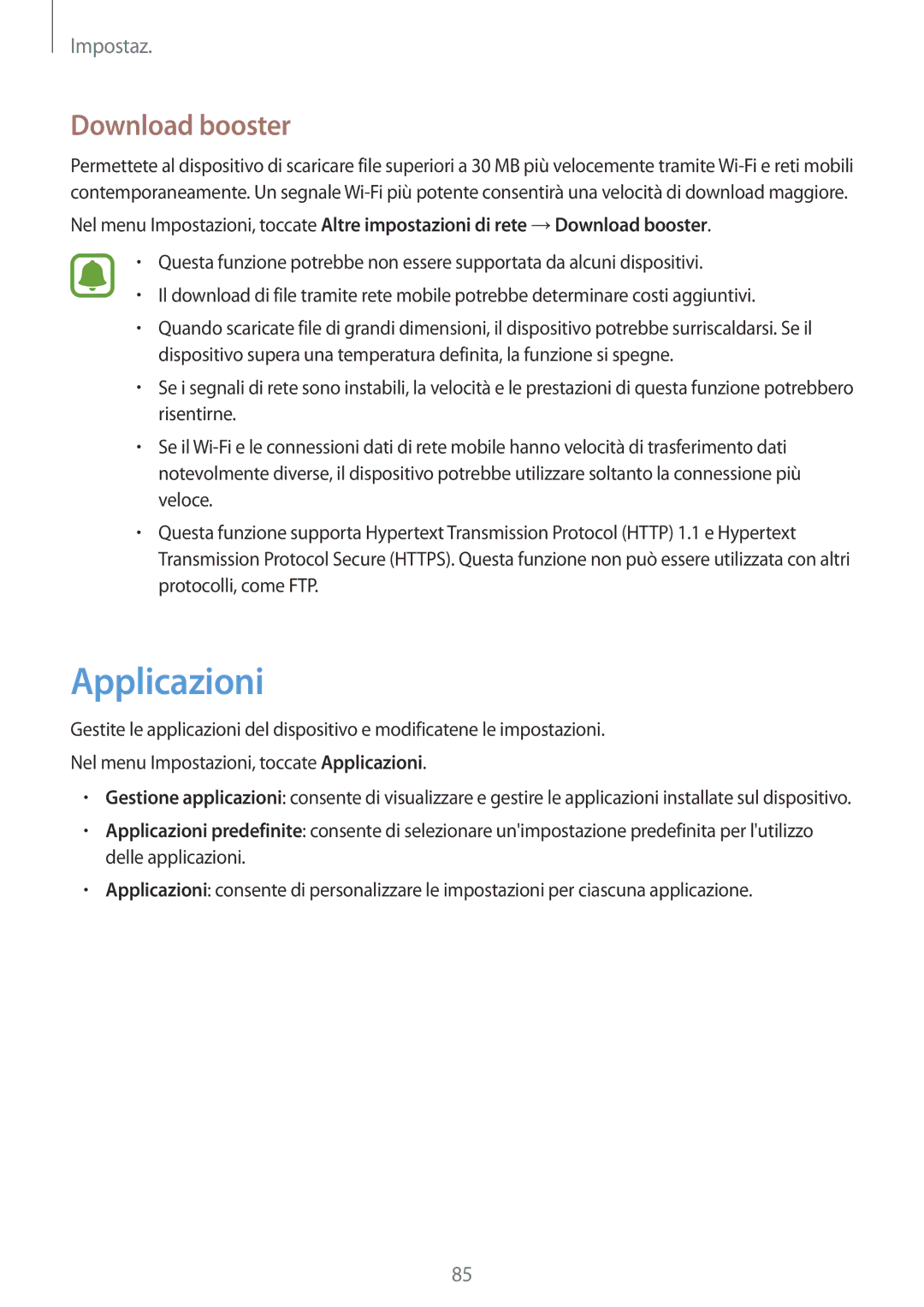 Samsung SM-A310FZKAITV, SM-A310FZWAITV, SM-A310FZDAITV manual Applicazioni, Download booster 