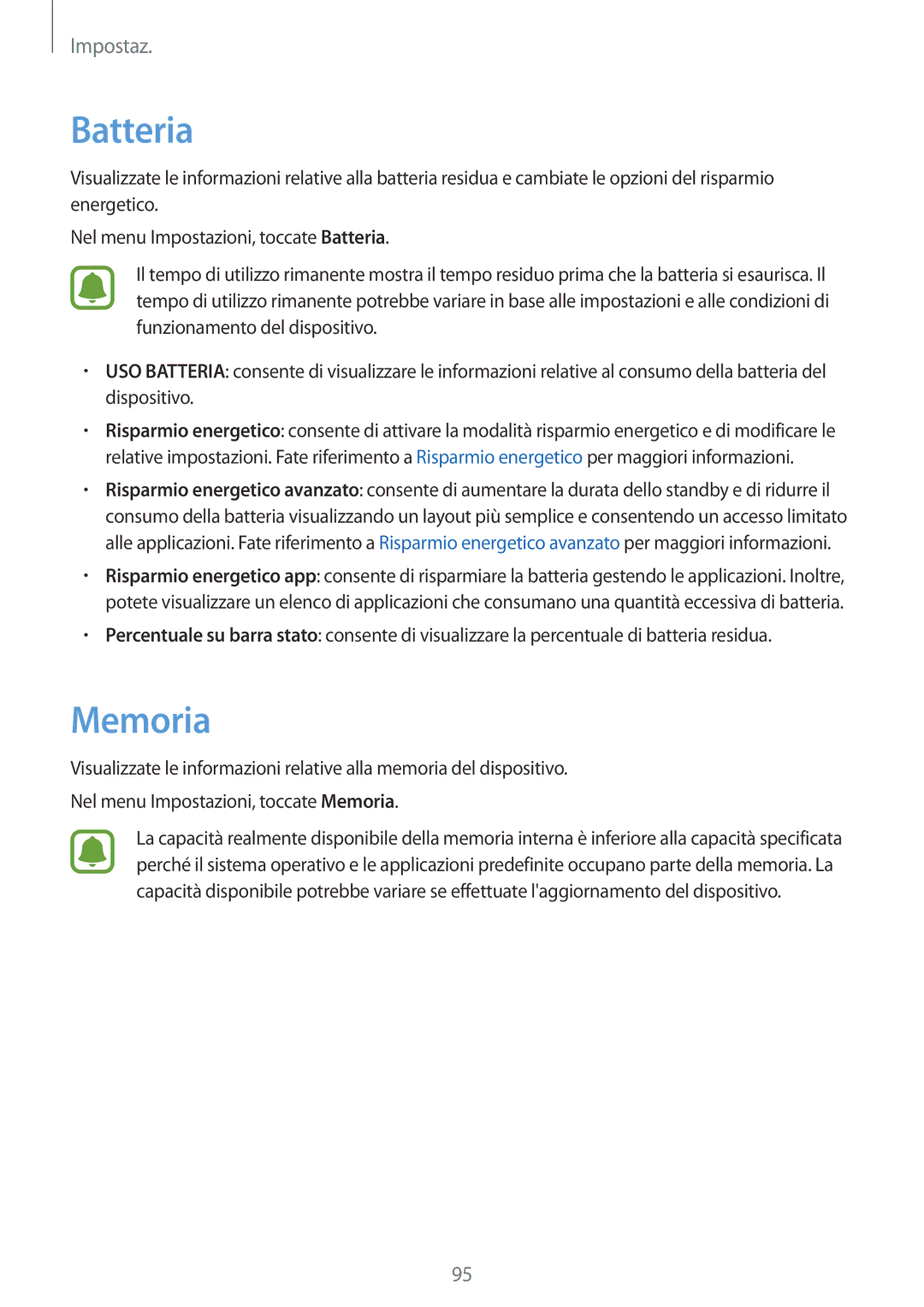 Samsung SM-A310FZDAITV, SM-A310FZWAITV, SM-A310FZKAITV manual Batteria, Memoria 