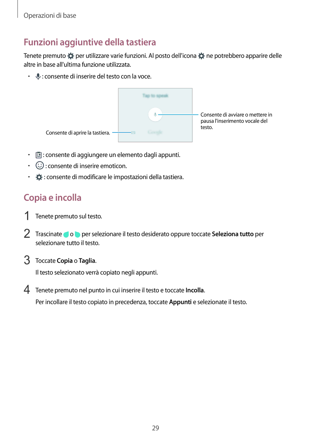 Samsung SM-A310FZDAITV, SM-A310FZWAITV manual Funzioni aggiuntive della tastiera, Copia e incolla, Toccate Copia o Taglia 