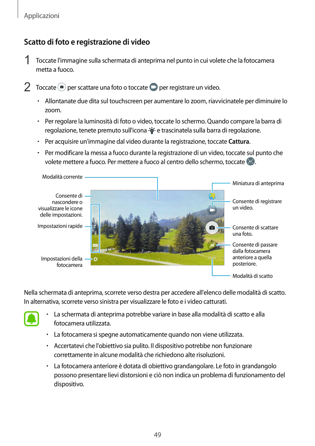 Samsung SM-A310FZKAITV, SM-A310FZWAITV, SM-A310FZDAITV manual Scatto di foto e registrazione di video 