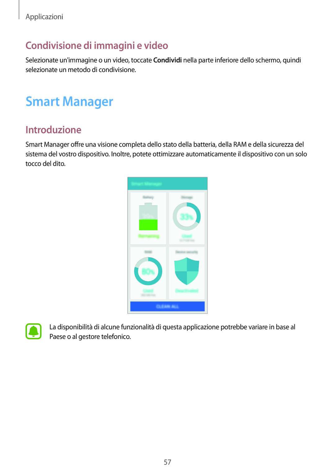 Samsung SM-A310FZWAITV, SM-A310FZKAITV, SM-A310FZDAITV manual Smart Manager, Condivisione di immagini e video 