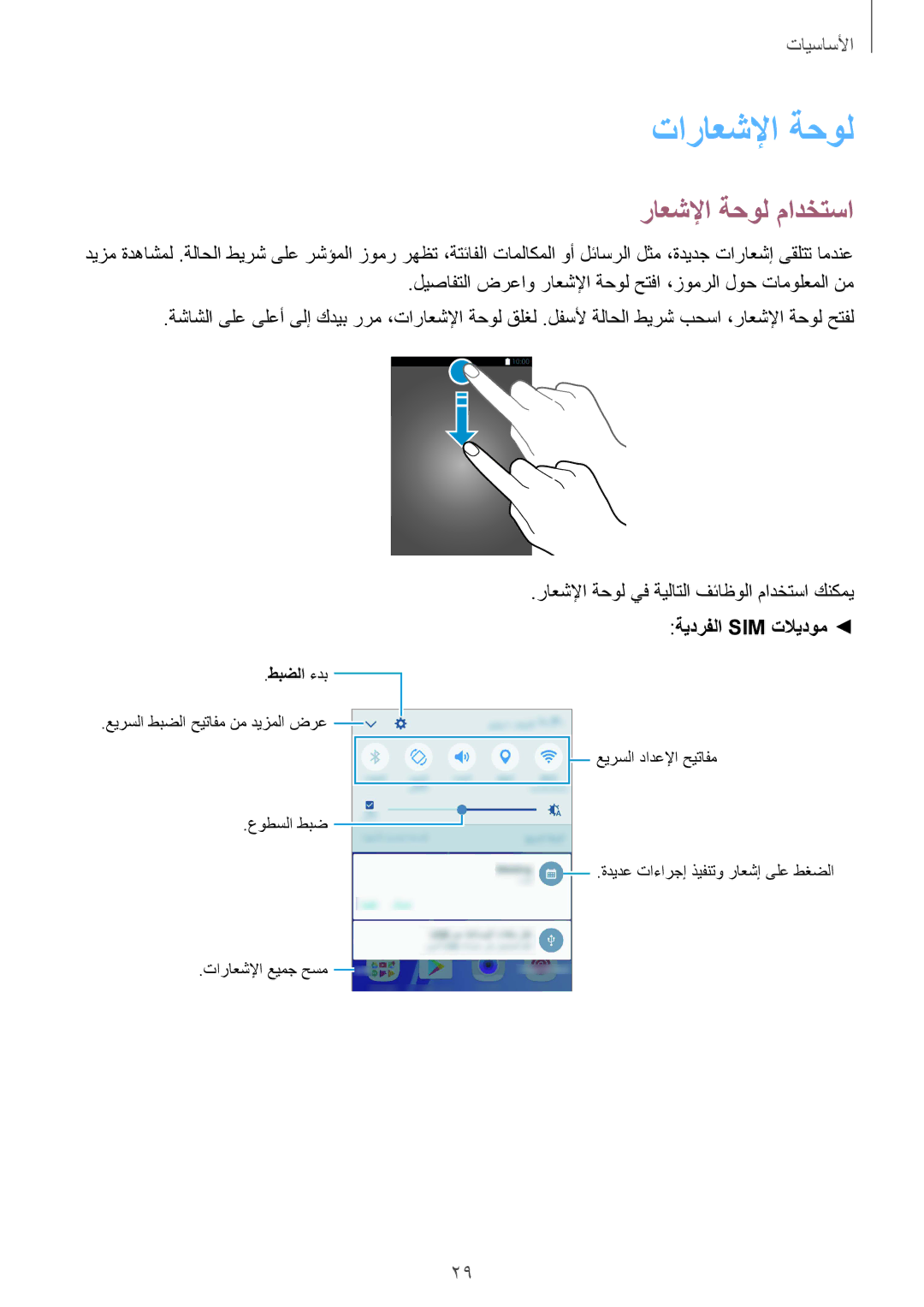 Samsung SM-A310FEDDKSA, SM-A310FZWAKSA تاراعشلإا ةحول, راعشلإا ةحول مادختسا, راعشلإا ةحول يف ةيلاتلا فئاظولا مادختسا كنكمي 