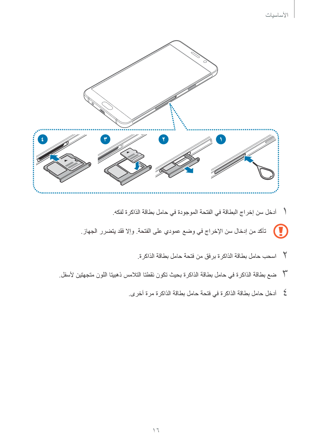 Samsung SM-A310FZWAKSA, SM-A310FEDDKSA, SM-A310FZDDKSA, SM-A310FZKDKSA manual الأساسيأا 