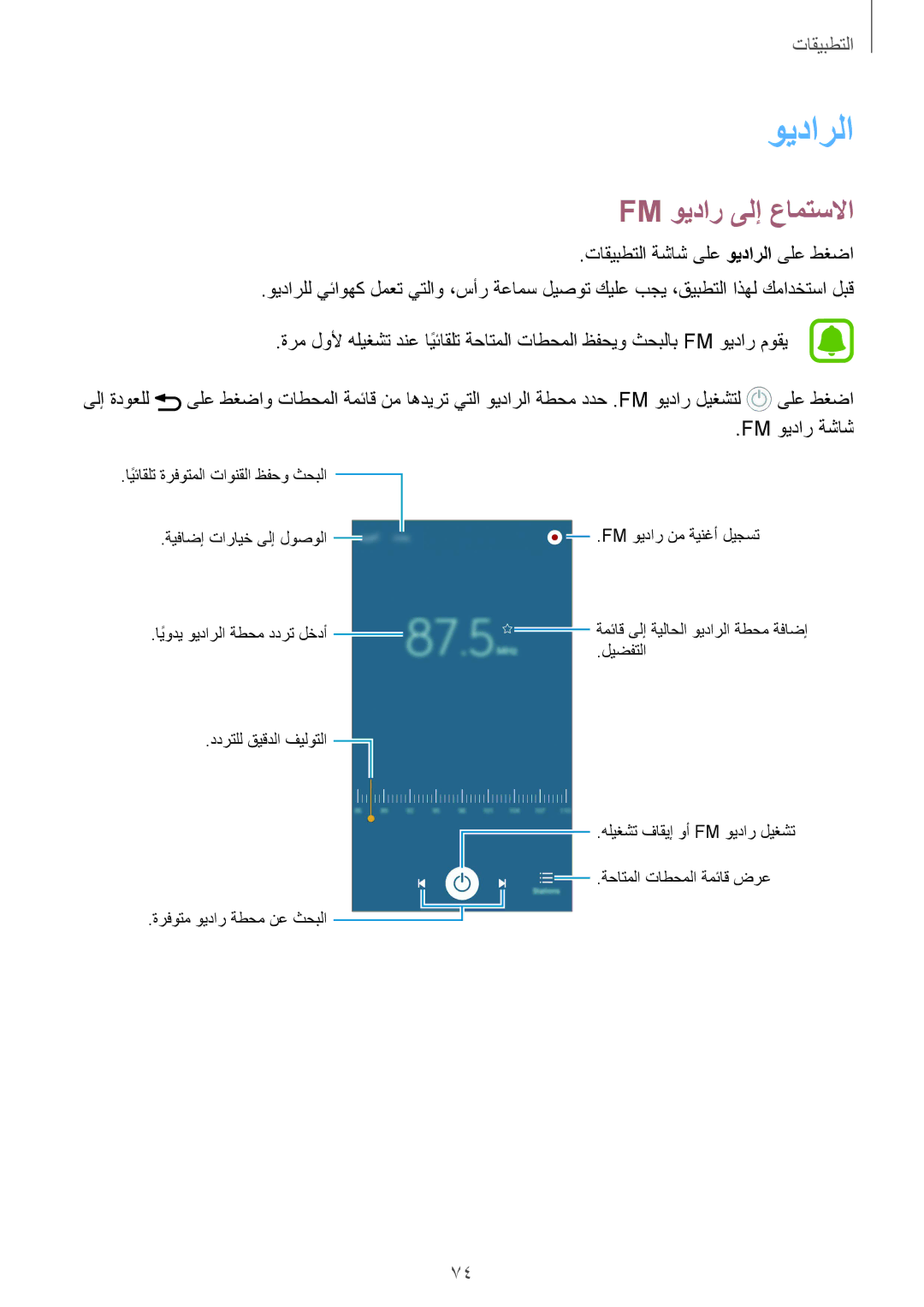 Samsung SM-A310FZDDKSA, SM-A310FZWAKSA, SM-A310FEDDKSA, SM-A310FZKDKSA manual ويدارلا, Fm ويدار ىلإ عامتسلاا 