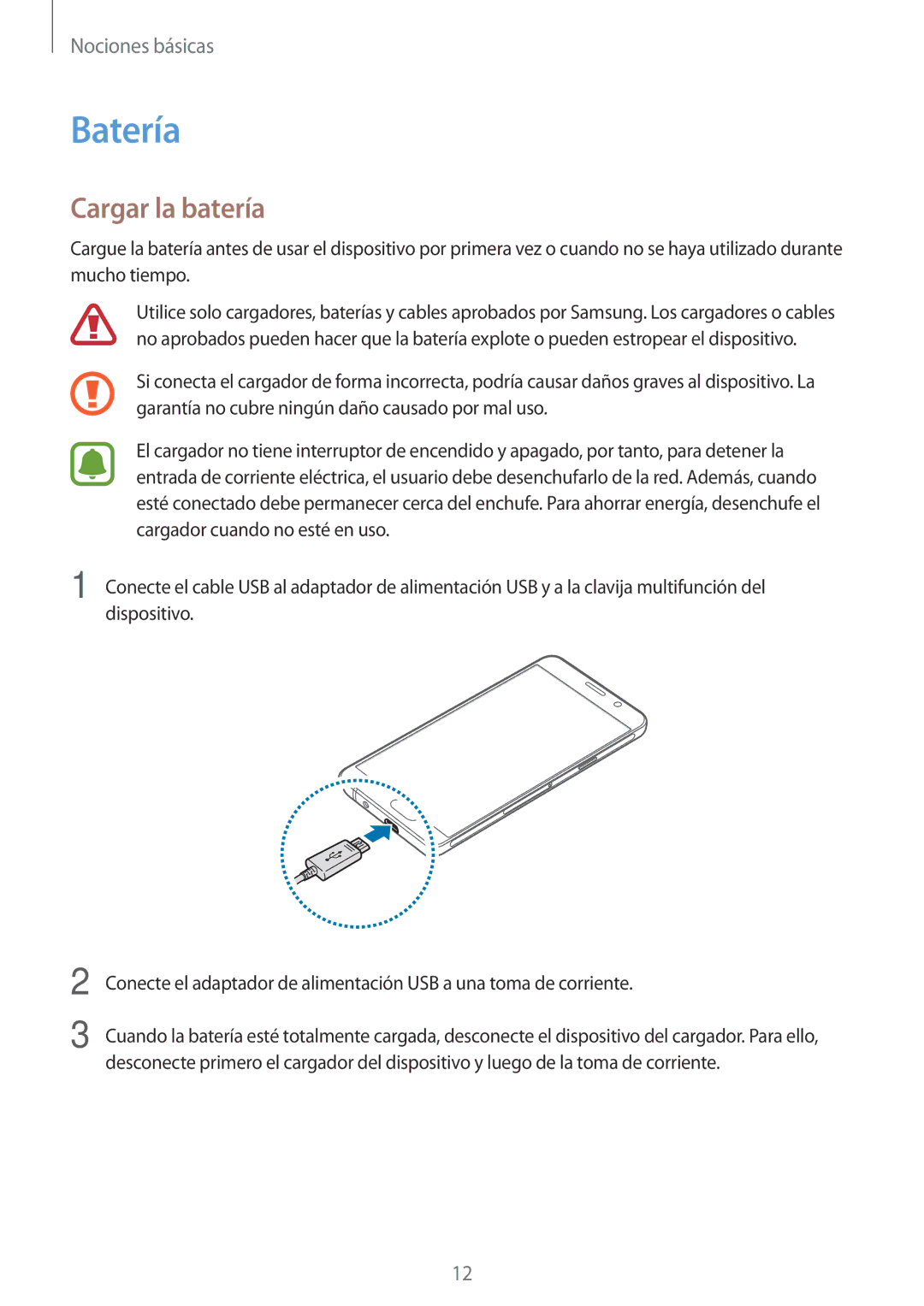 Samsung SM-A310FZWAPHE, SM-A310FZDAPHE, SM-A310FEDAPHE, SM-A310FZKAPHE manual Batería, Cargar la batería 