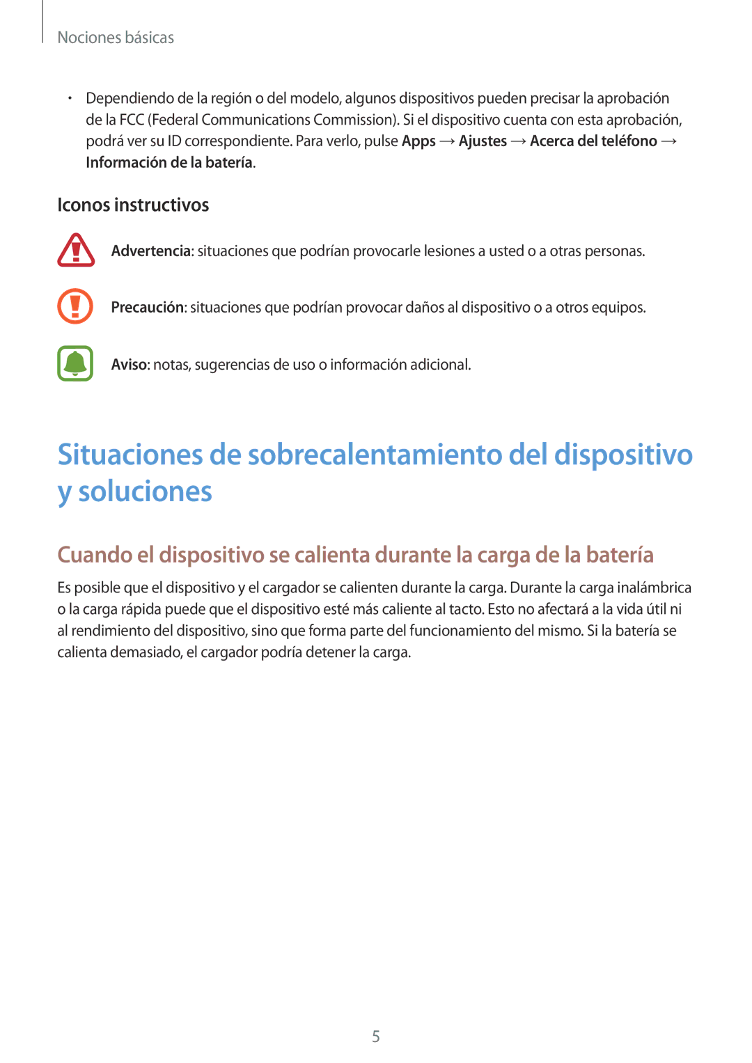 Samsung SM-A310FZDAPHE, SM-A310FZWAPHE, SM-A310FEDAPHE, SM-A310FZKAPHE manual Iconos instructivos, Nociones básicas 