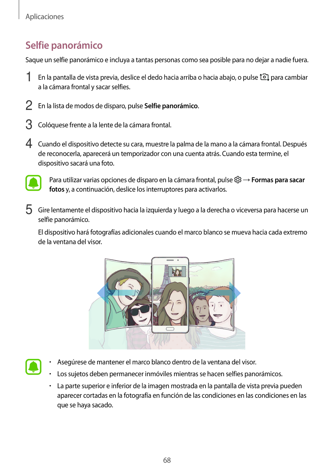 Samsung SM-A310FZWAPHE, SM-A310FZDAPHE, SM-A310FEDAPHE, SM-A310FZKAPHE manual Selfie panorámico 