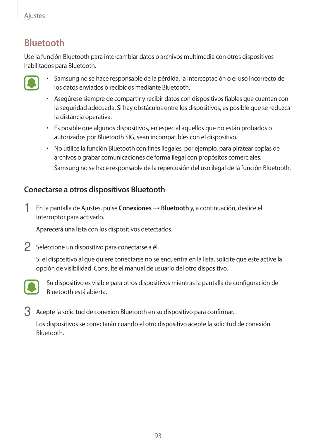 Samsung SM-A310FZDAPHE, SM-A310FZWAPHE, SM-A310FEDAPHE, SM-A310FZKAPHE manual Conectarse a otros dispositivos Bluetooth 