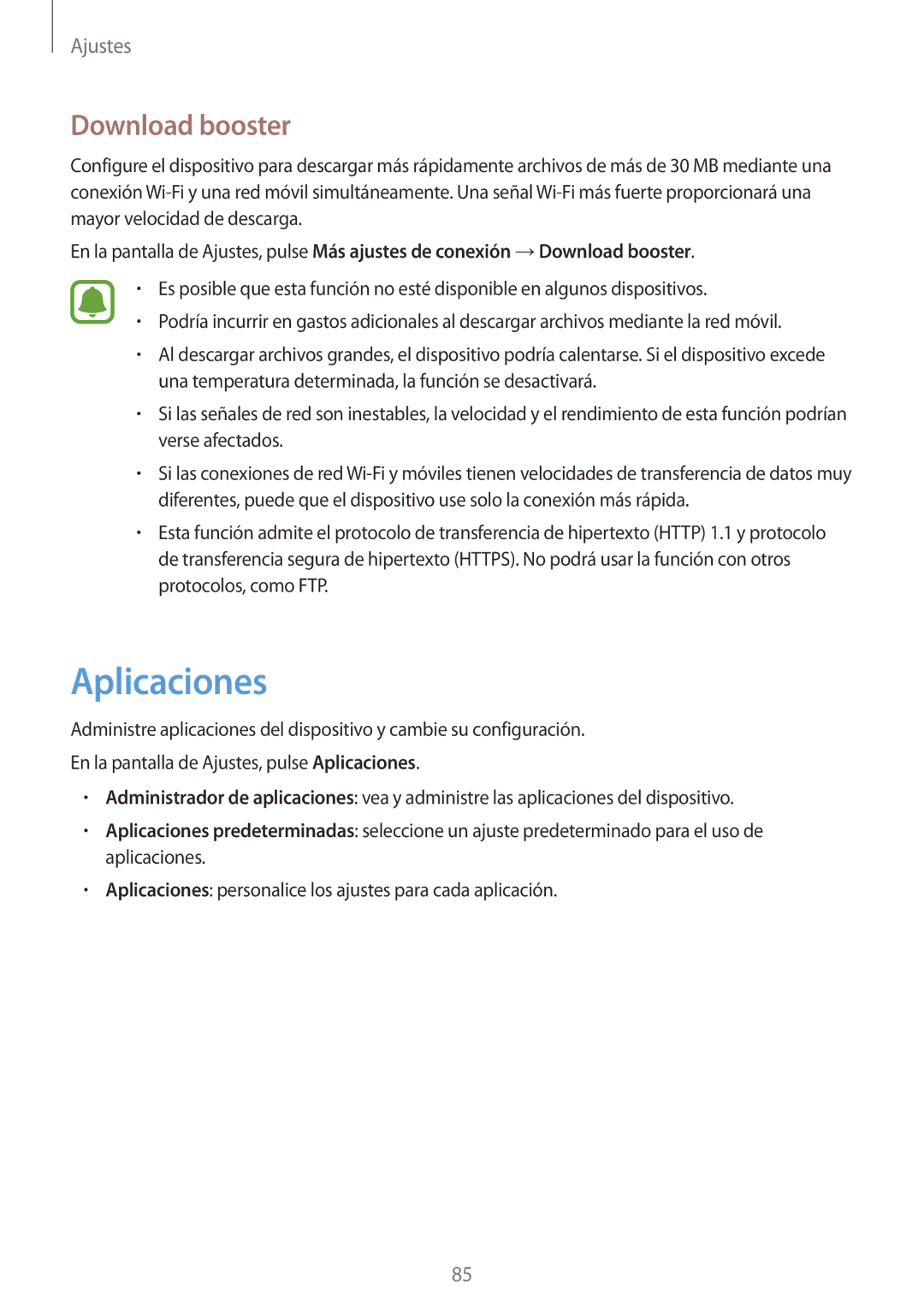 Samsung SM-A310FZDAPHE, SM-A310FZWAPHE, SM-A310FEDAPHE, SM-A310FZKAPHE manual Aplicaciones, Download booster 