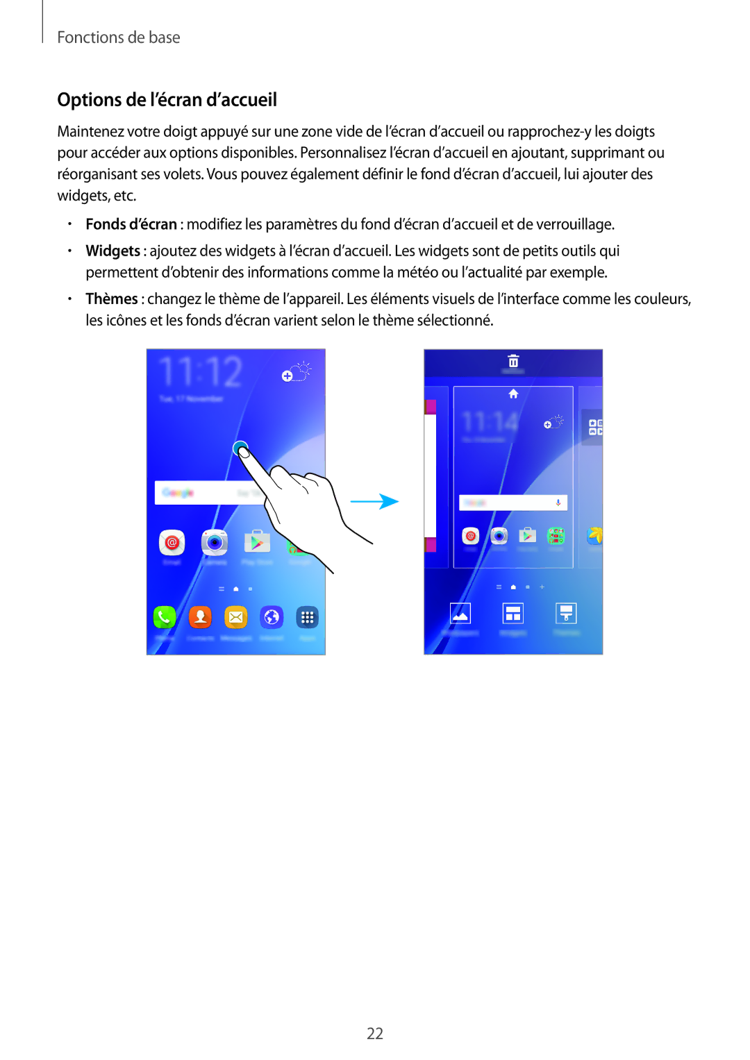 Samsung SM-A310FEDAXEF, SM-A310FZWAXEF, SM-A310FZKAXEF, SM-A310FZDAXEF manual Options de l’écran d’accueil 