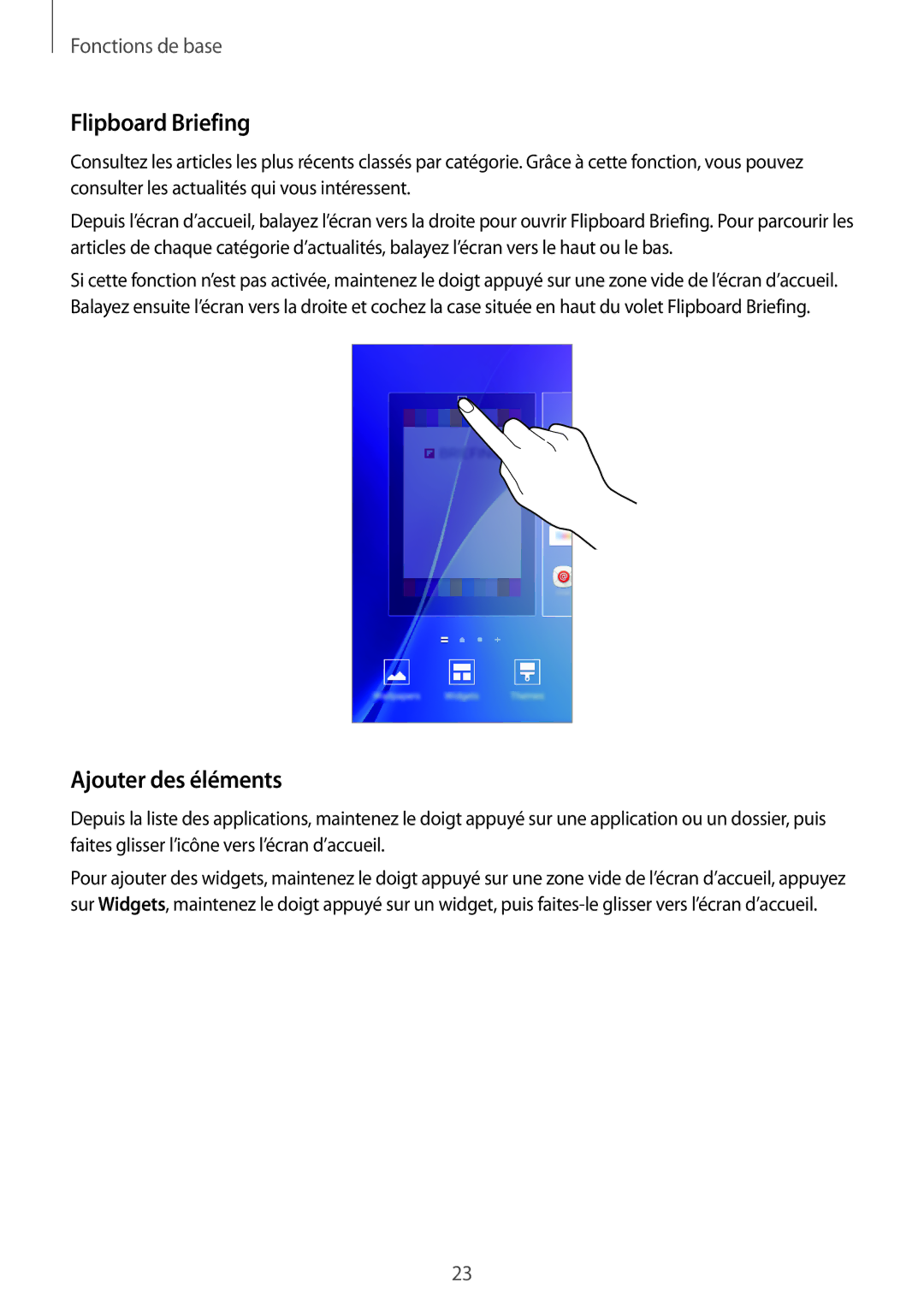 Samsung SM-A310FZDAXEF, SM-A310FZWAXEF, SM-A310FZKAXEF, SM-A310FEDAXEF manual Flipboard Briefing, Ajouter des éléments 