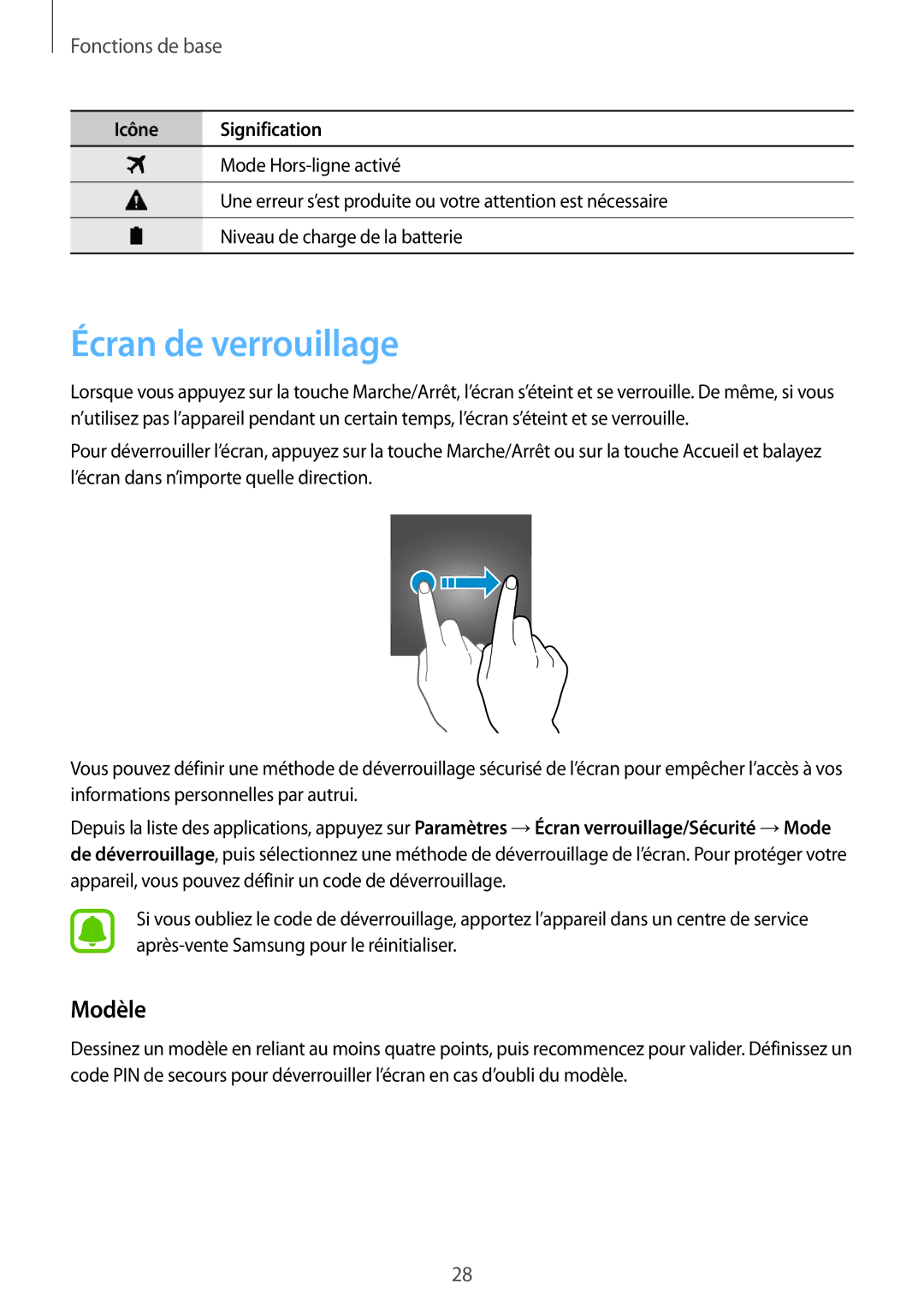 Samsung SM-A310FZWAXEF, SM-A310FZKAXEF, SM-A310FEDAXEF, SM-A310FZDAXEF manual Écran de verrouillage, Modèle 