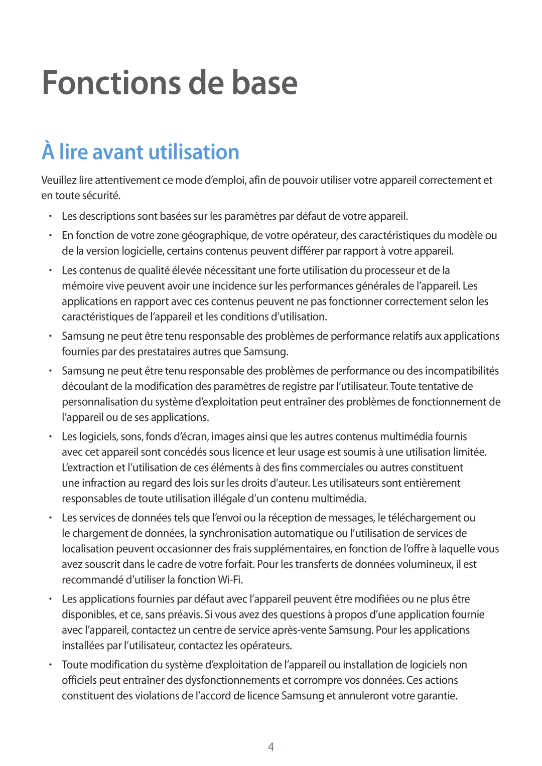 Samsung SM-A310FZWAXEF, SM-A310FZKAXEF, SM-A310FEDAXEF, SM-A310FZDAXEF manual Fonctions de base, Lire avant utilisation 