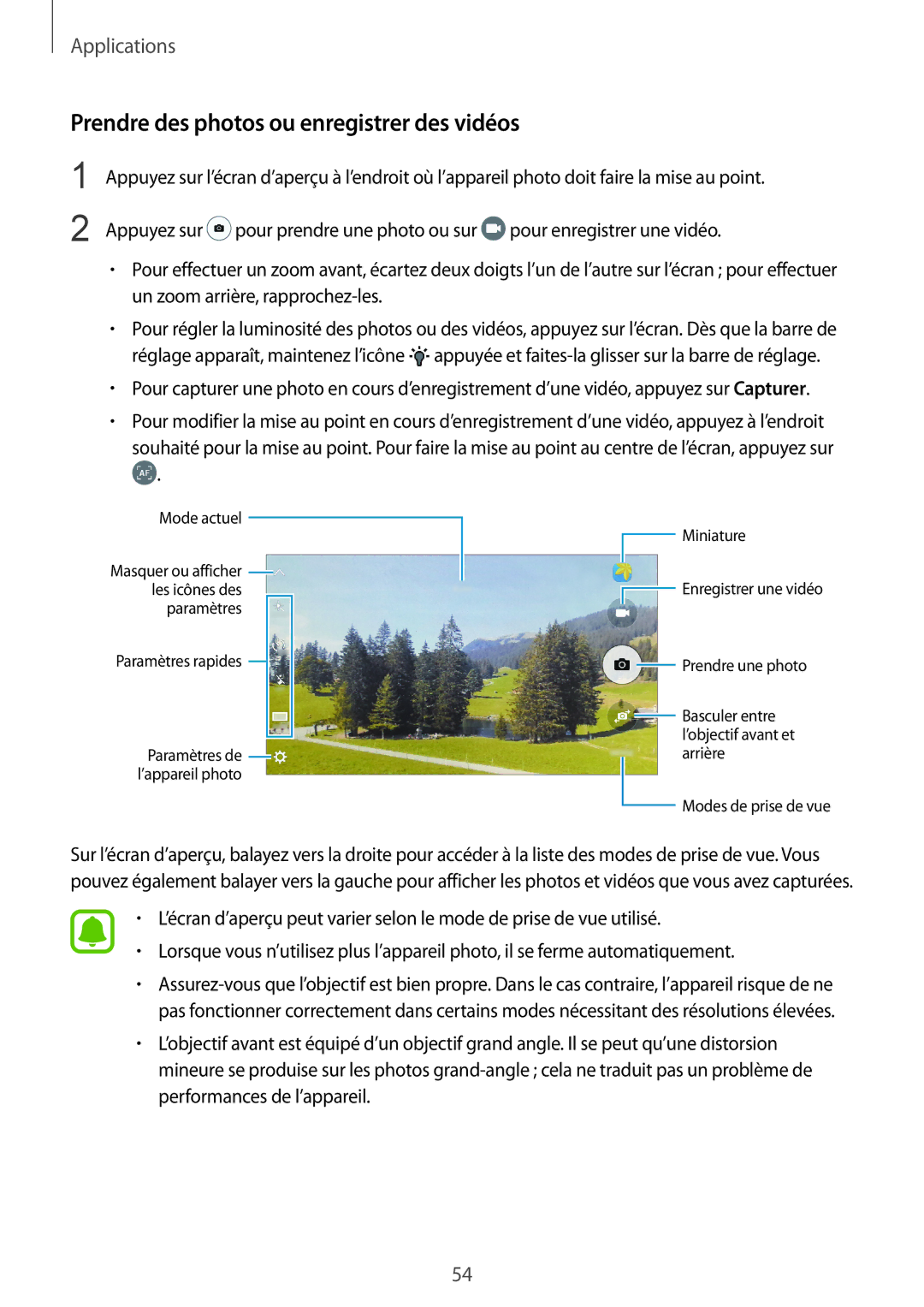 Samsung SM-A310FEDAXEF, SM-A310FZWAXEF, SM-A310FZKAXEF, SM-A310FZDAXEF manual Prendre des photos ou enregistrer des vidéos 