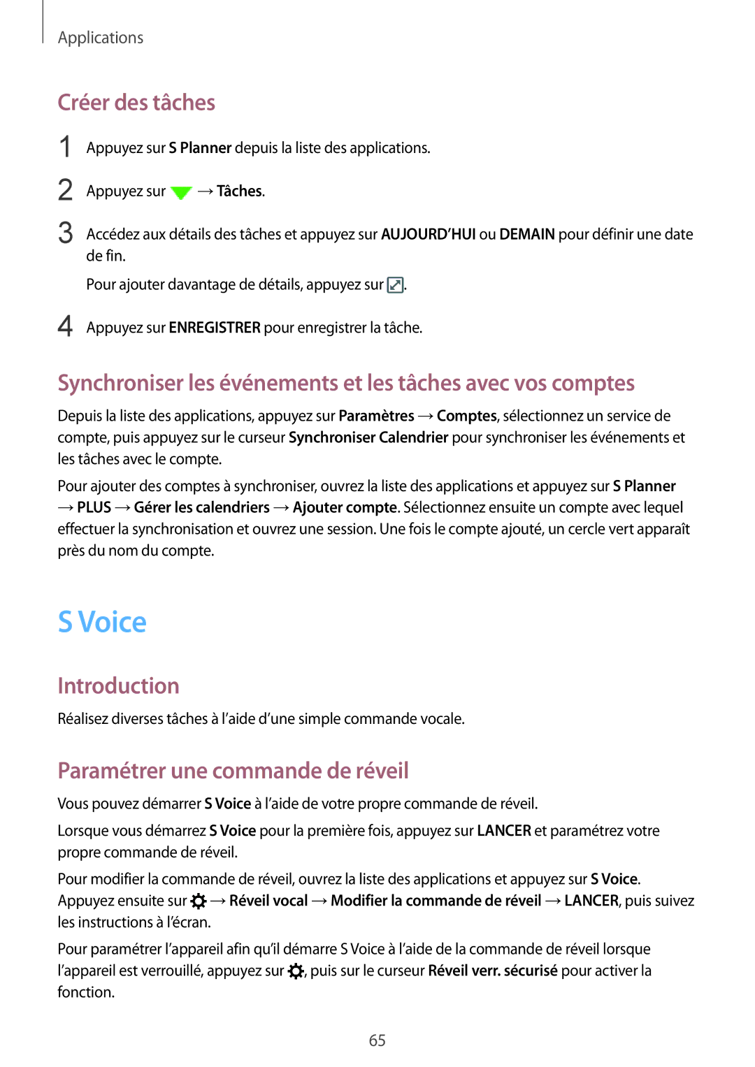 Samsung SM-A310FZKAXEF, SM-A310FZWAXEF Voice, Créer des tâches, Synchroniser les événements et les tâches avec vos comptes 