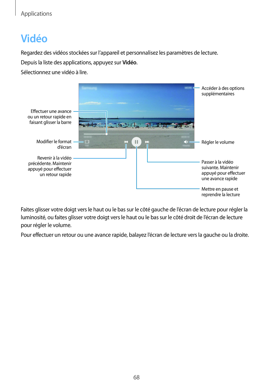 Samsung SM-A310FZWAXEF, SM-A310FZKAXEF, SM-A310FEDAXEF, SM-A310FZDAXEF manual Vidéo, Faisant glisser la barre 