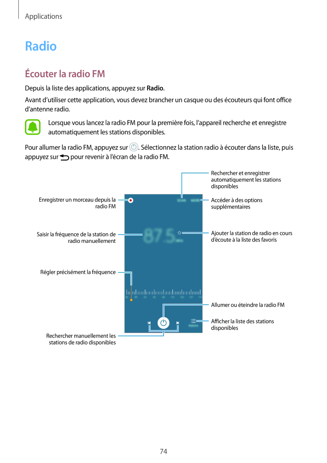 Samsung SM-A310FEDAXEF, SM-A310FZWAXEF, SM-A310FZKAXEF, SM-A310FZDAXEF manual Radio, Écouter la radio FM 