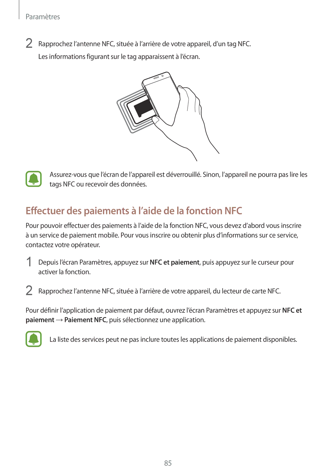 Samsung SM-A310FZKAXEF, SM-A310FZWAXEF, SM-A310FEDAXEF, SM-A310FZDAXEF Effectuer des paiements à l’aide de la fonction NFC 
