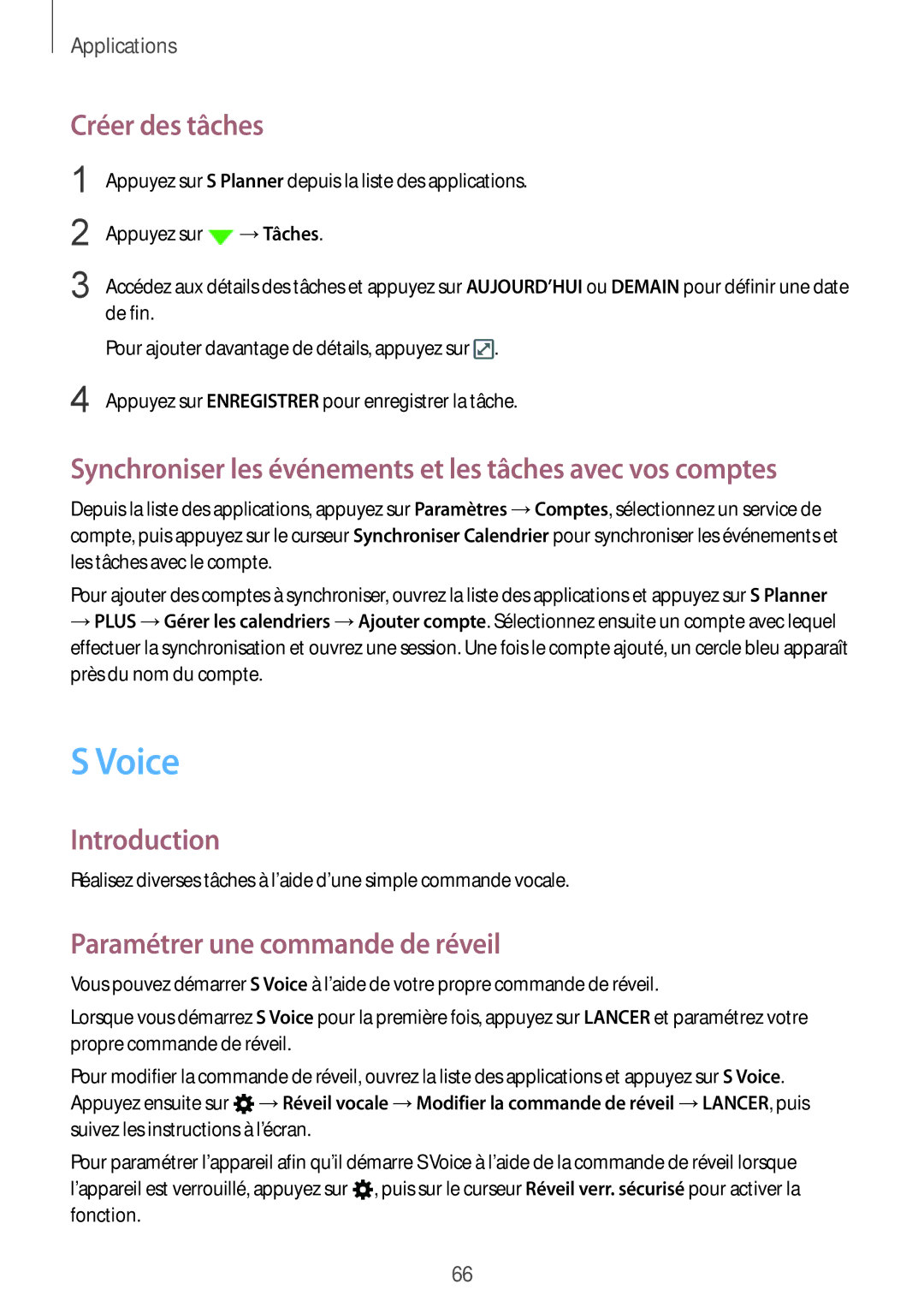 Samsung SM-A310FEDAXEF, SM-A310FZWAXEF Voice, Créer des tâches, Synchroniser les événements et les tâches avec vos comptes 