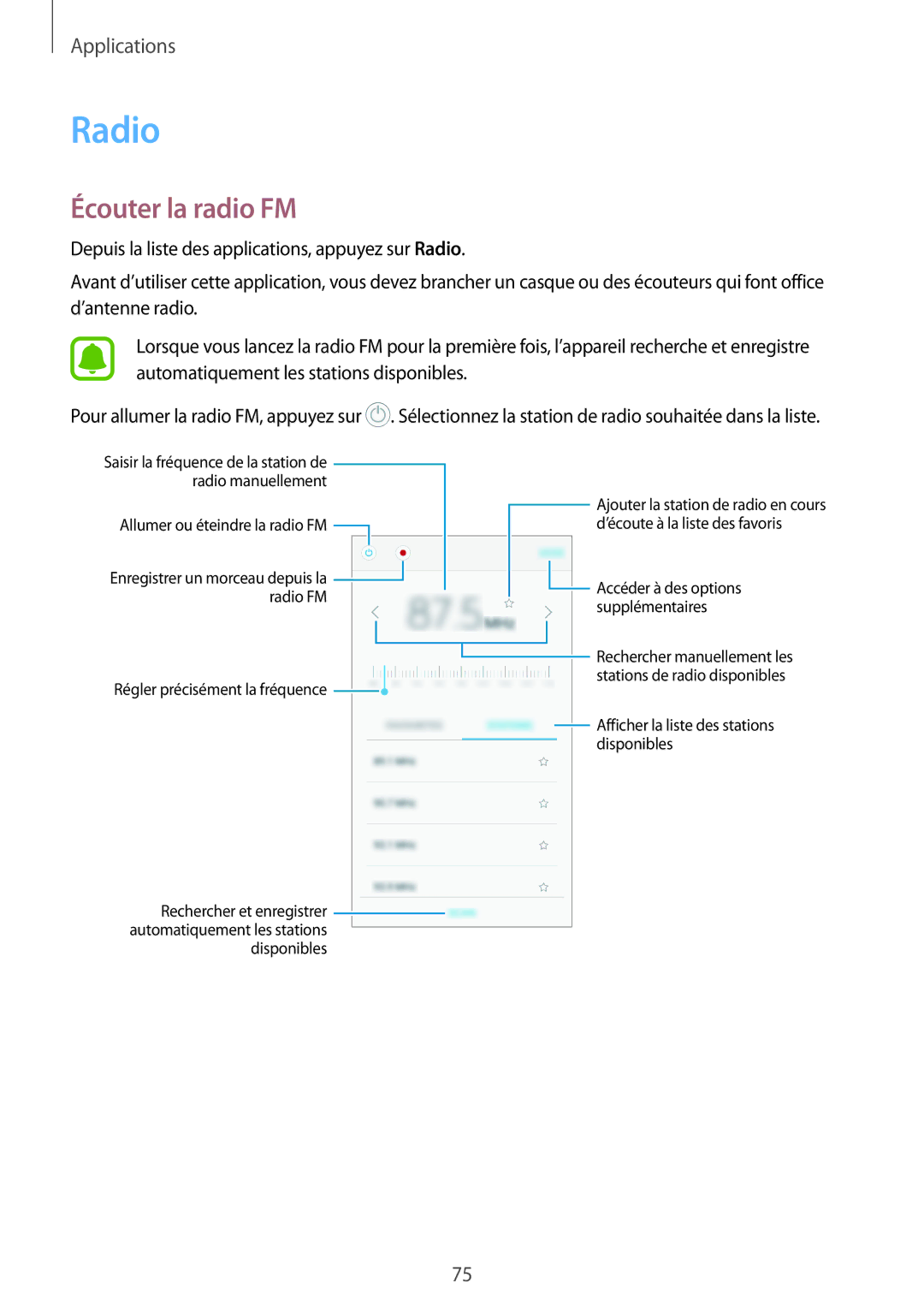 Samsung SM-A310FZDAXEF, SM-A310FZWAXEF, SM-A310FZKAXEF, SM-A310FEDAXEF manual Radio, Écouter la radio FM 