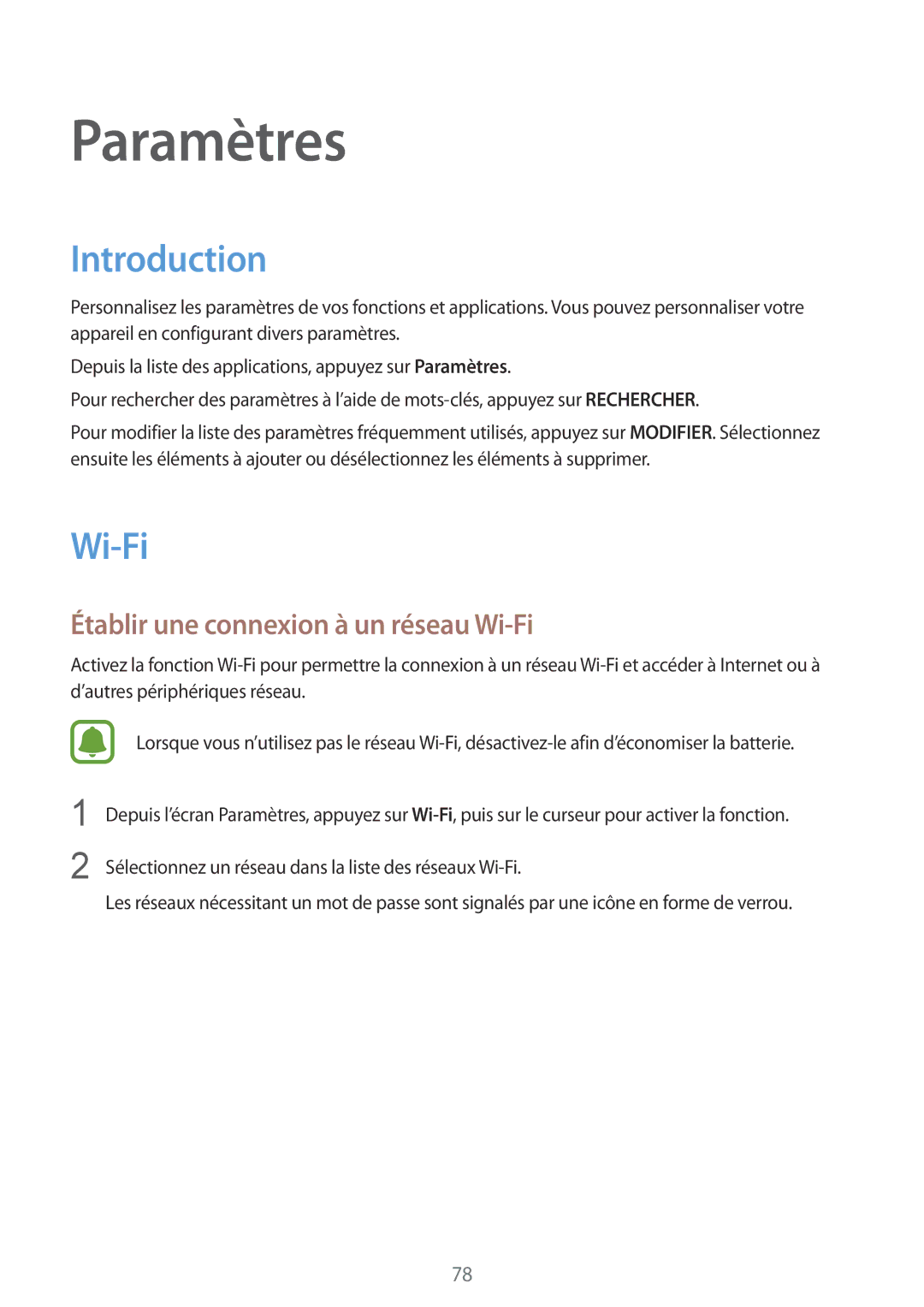 Samsung SM-A310FEDAXEF, SM-A310FZWAXEF, SM-A310FZKAXEF manual Introduction, Établir une connexion à un réseau Wi-Fi 