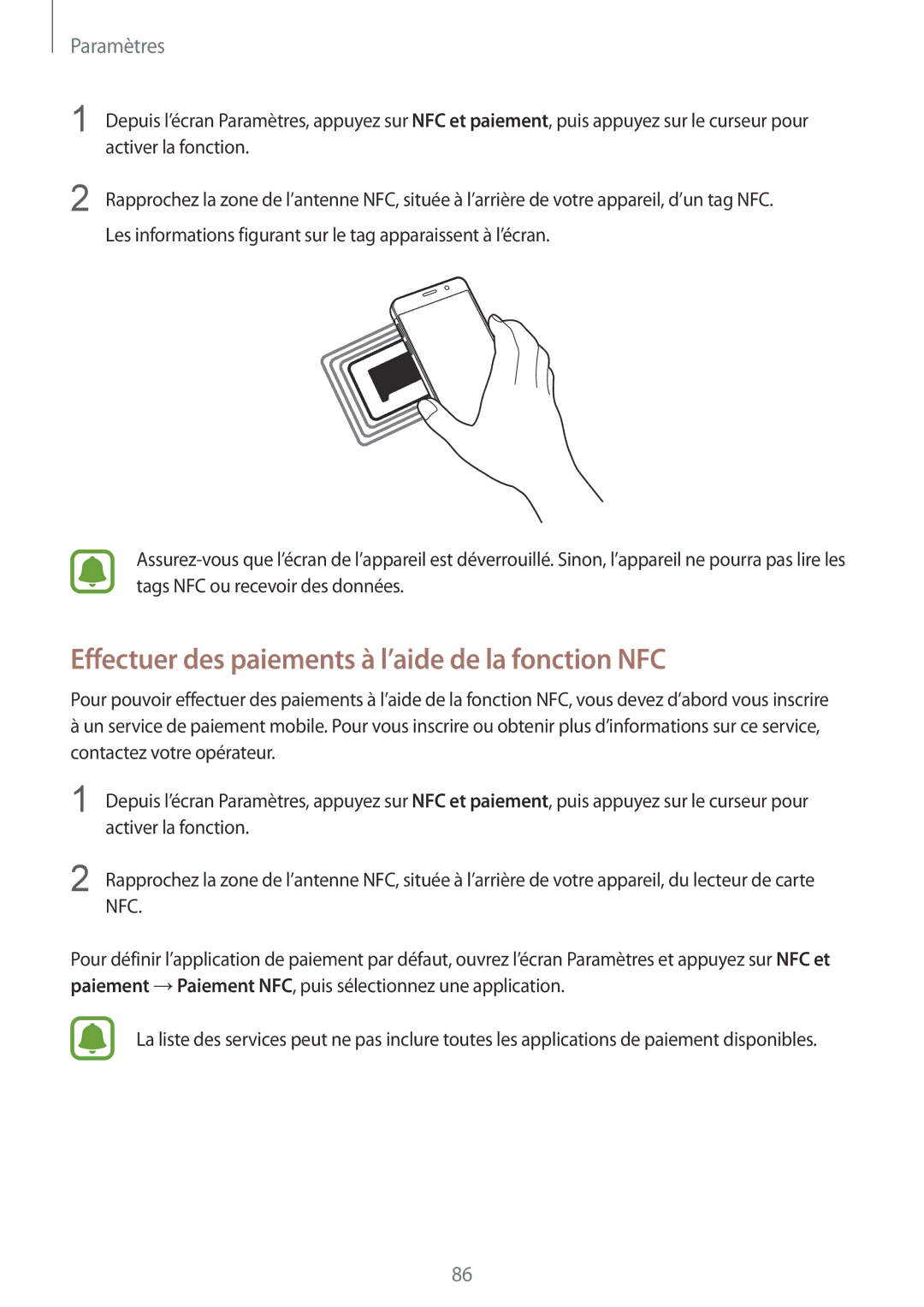Samsung SM-A310FEDAXEF, SM-A310FZWAXEF, SM-A310FZKAXEF, SM-A310FZDAXEF Effectuer des paiements à l’aide de la fonction NFC 