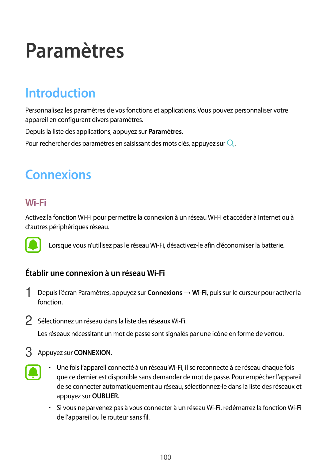 Samsung SM-A310FZWAXEF, SM-A310FZKAXEF manual Introduction, Connexions, Établir une connexion à un réseau Wi-Fi 