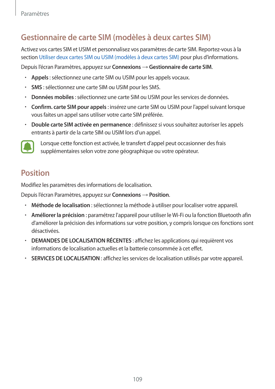 Samsung SM-A310FZKAXEF, SM-A310FZWAXEF, SM-A310FEDAXEF manual Gestionnaire de carte SIM modèles à deux cartes SIM, Position 