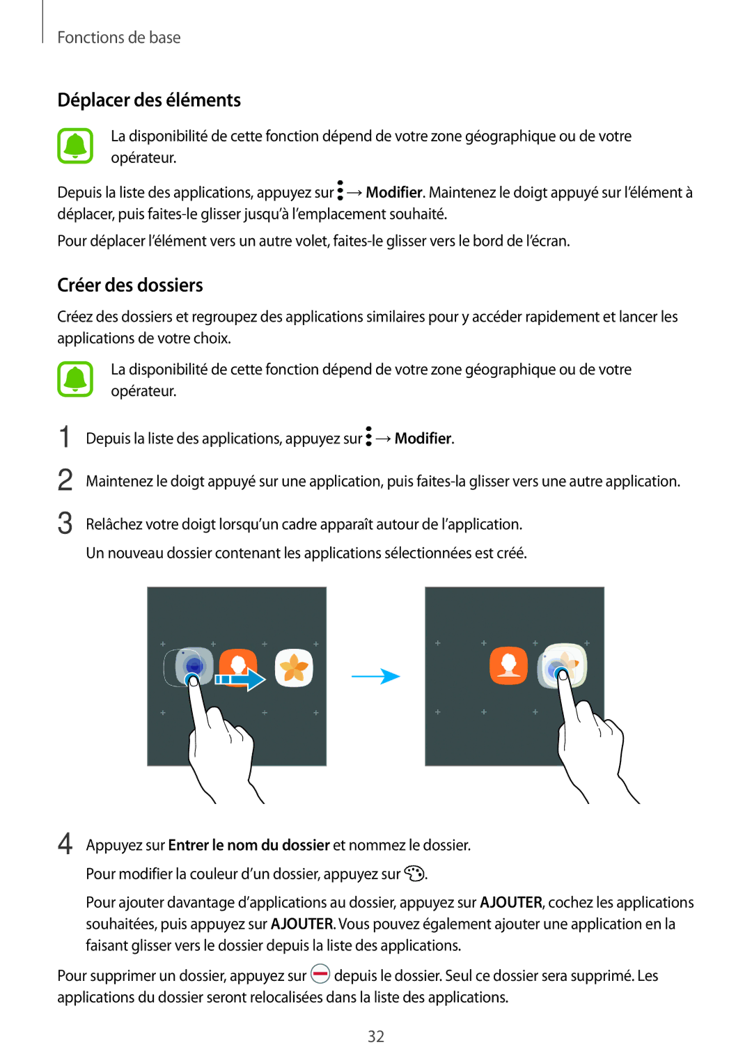 Samsung SM-A310FZWAXEF, SM-A310FZKAXEF, SM-A310FEDAXEF, SM-A310FZDAXEF manual Déplacer des éléments 
