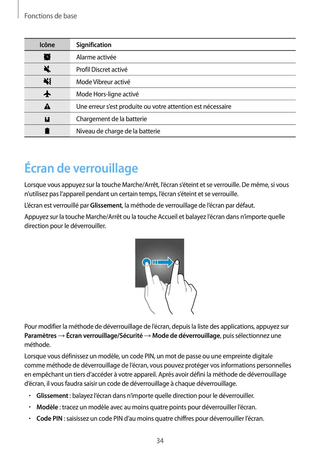 Samsung SM-A310FEDAXEF, SM-A310FZWAXEF, SM-A310FZKAXEF, SM-A310FZDAXEF manual Écran de verrouillage 