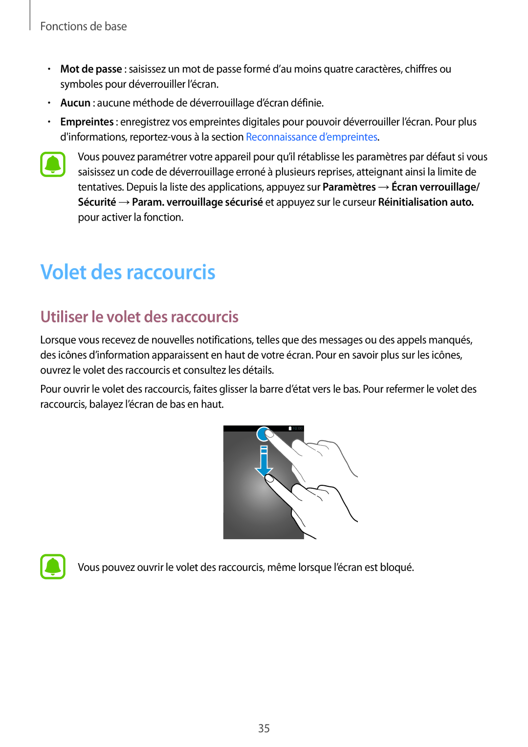 Samsung SM-A310FZDAXEF, SM-A310FZWAXEF, SM-A310FZKAXEF manual Volet des raccourcis, Utiliser le volet des raccourcis 