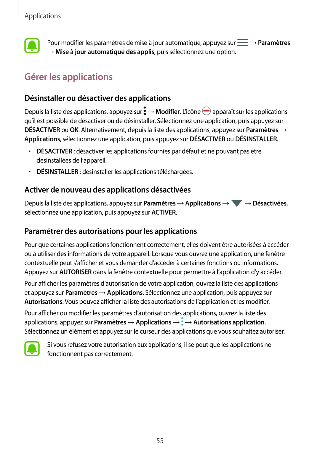 Samsung SM-A310FZDAXEF, SM-A310FZWAXEF, SM-A310FZKAXEF Gérer les applications, Désinstaller ou désactiver des applications 