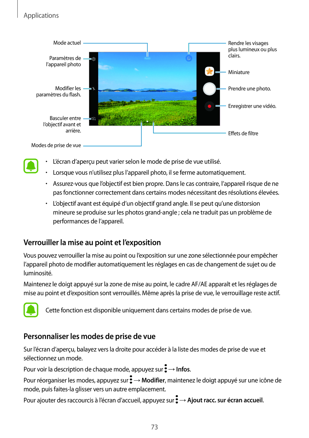 Samsung SM-A310FZKAXEF manual Verrouiller la mise au point et l’exposition, Personnaliser les modes de prise de vue 